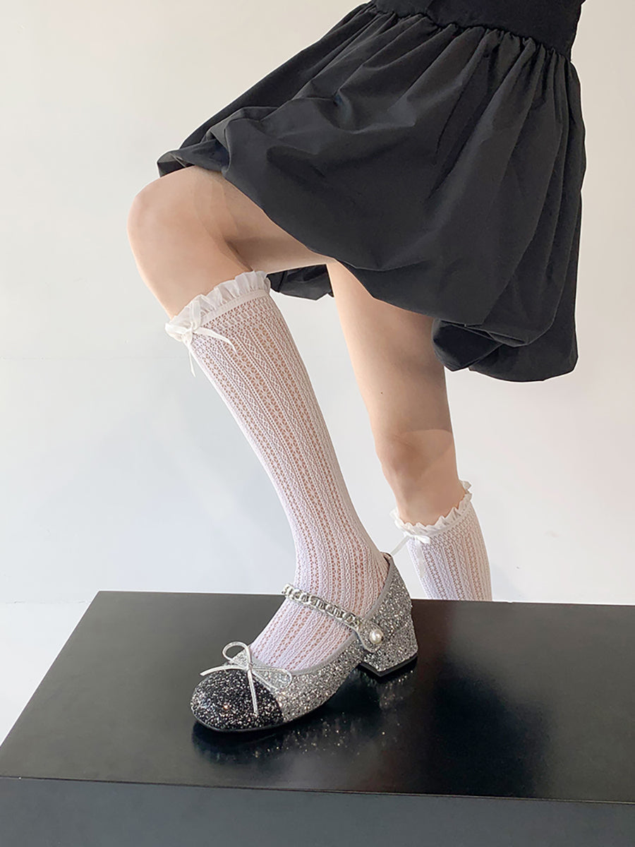 Ruffled Pointelle Knee High Socks