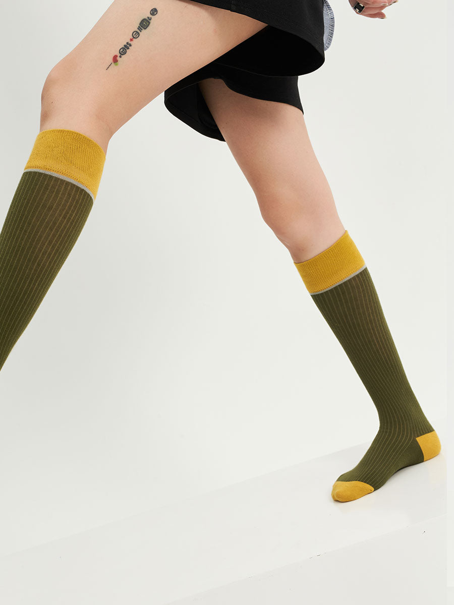 Colorblock Ribbed Knee High Socks