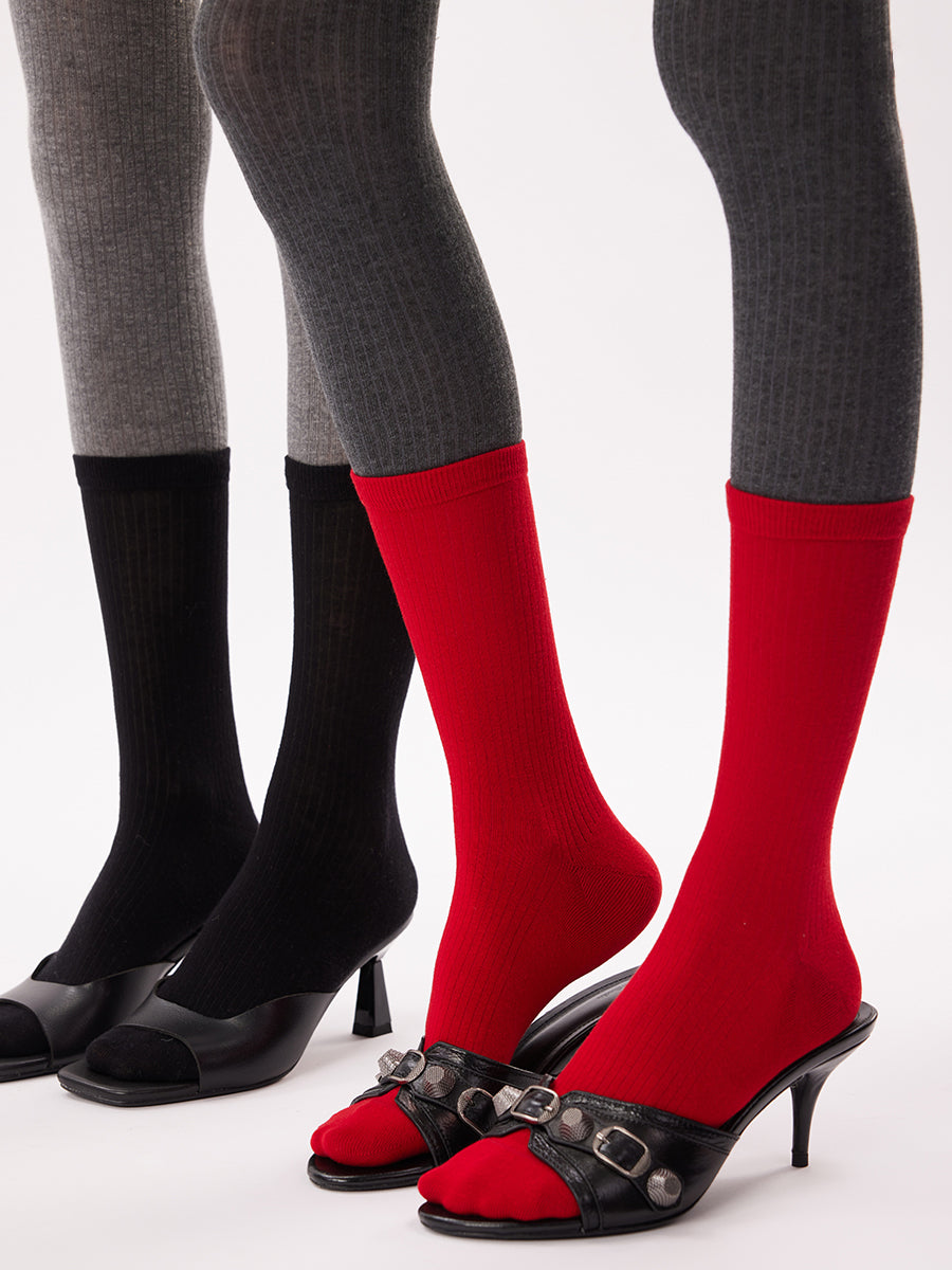 Colorblock Ribbed Thigh High Socks
