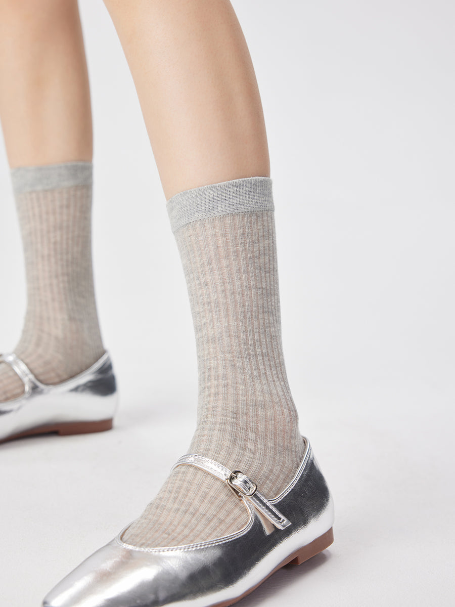 Semi-Sheer Ribbed Crew Socks