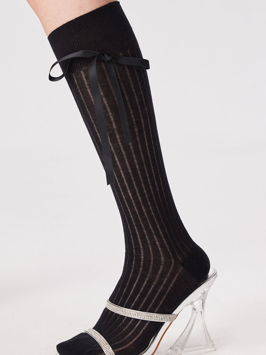 Bow Ribbed Knee High Socks