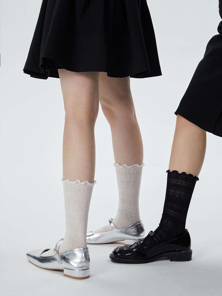 Pointelle Ruffle Crew Socks