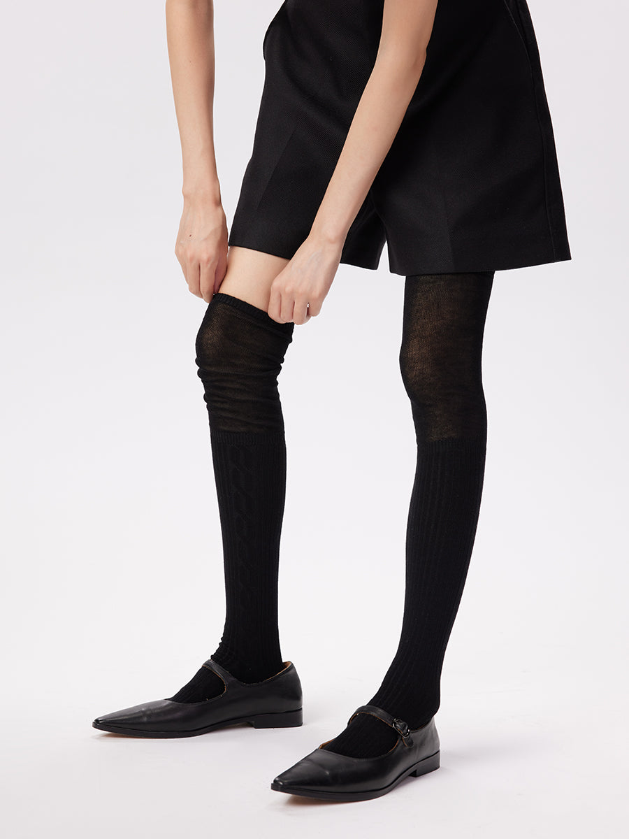 Slouch Cable Knit Thigh High Socks