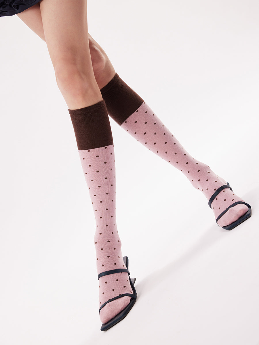 Polka Dot Colorblock Knee High Socks