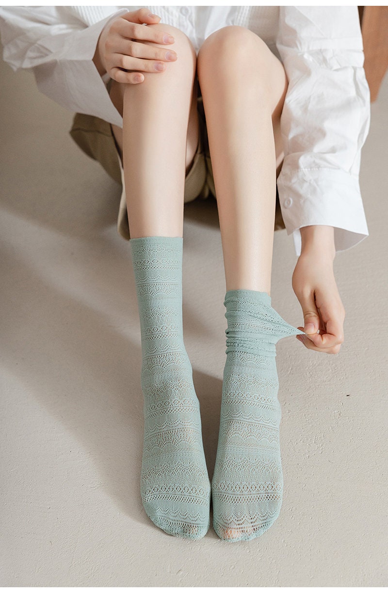 Lace Pointelle Slouch Quarter Socks For Women