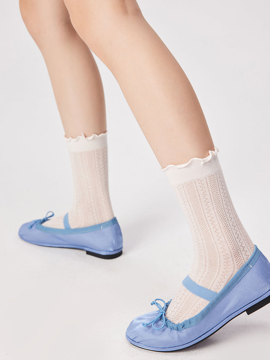 Pointelle Knit Ruffle Crew Socks