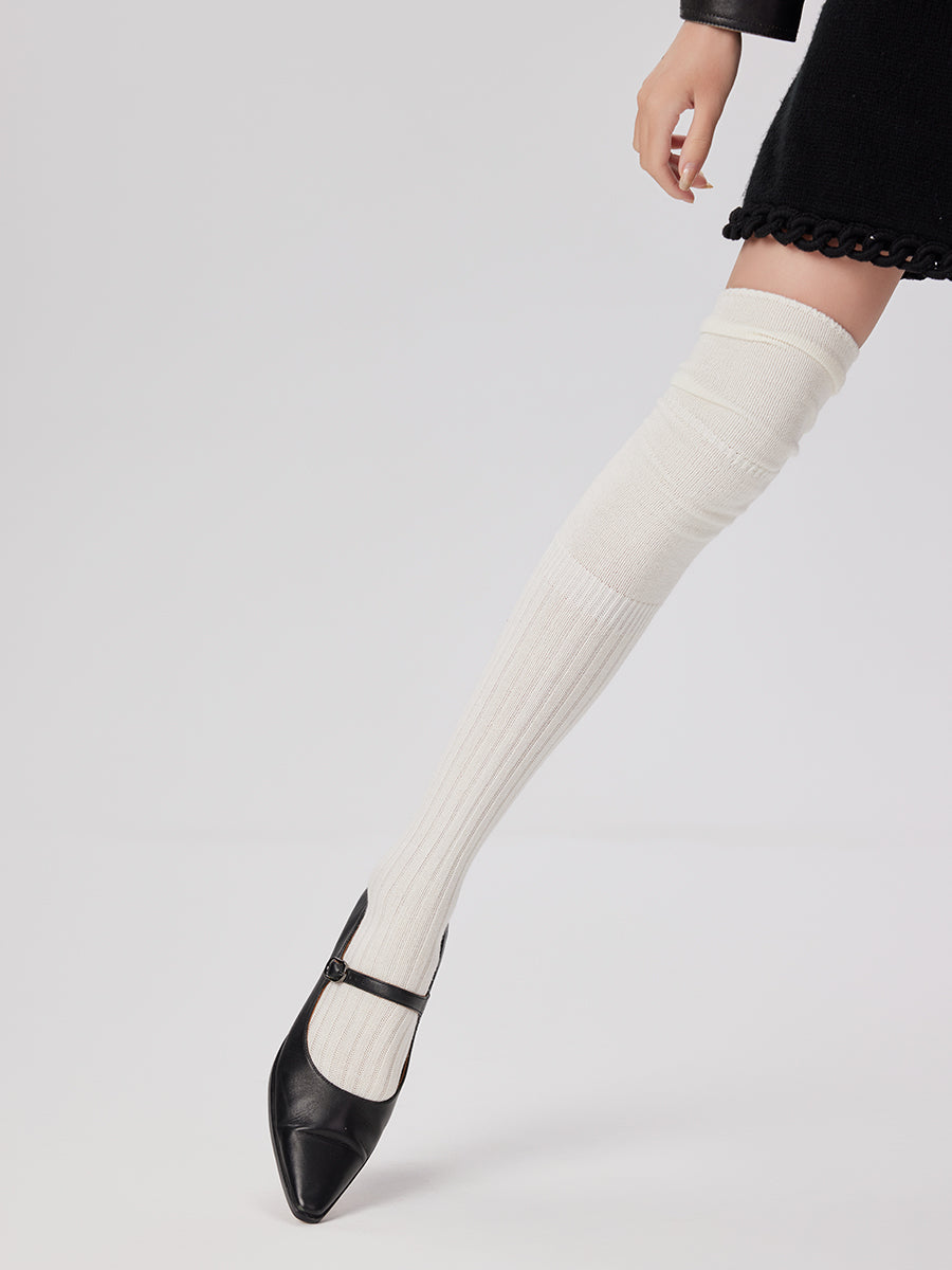 Solid Ribbed Thigh High Socks
