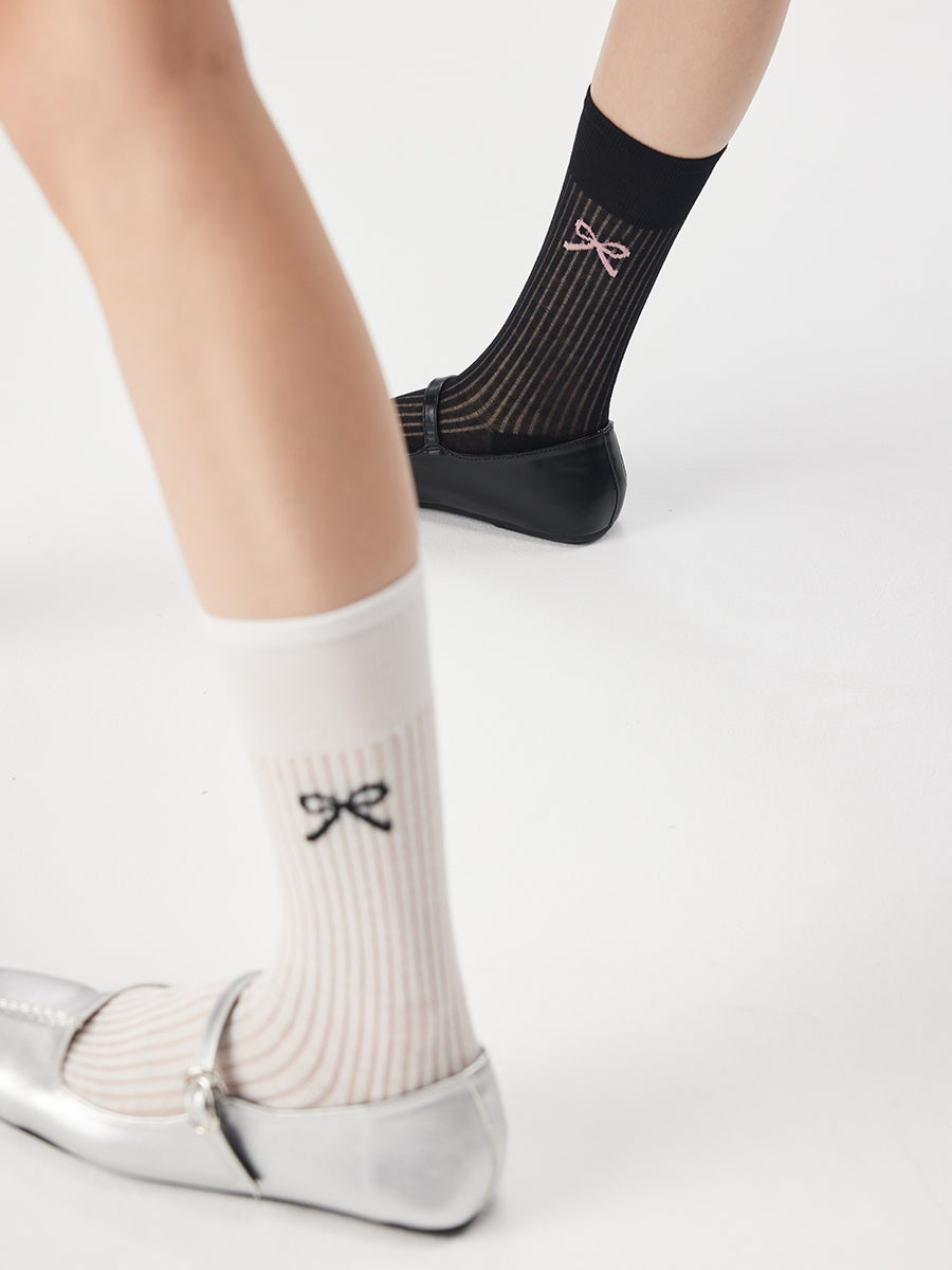 Bow Ribbed Crew Socks