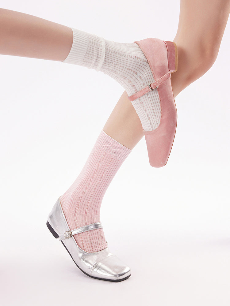 Pointelle Ribbed Crew Socks