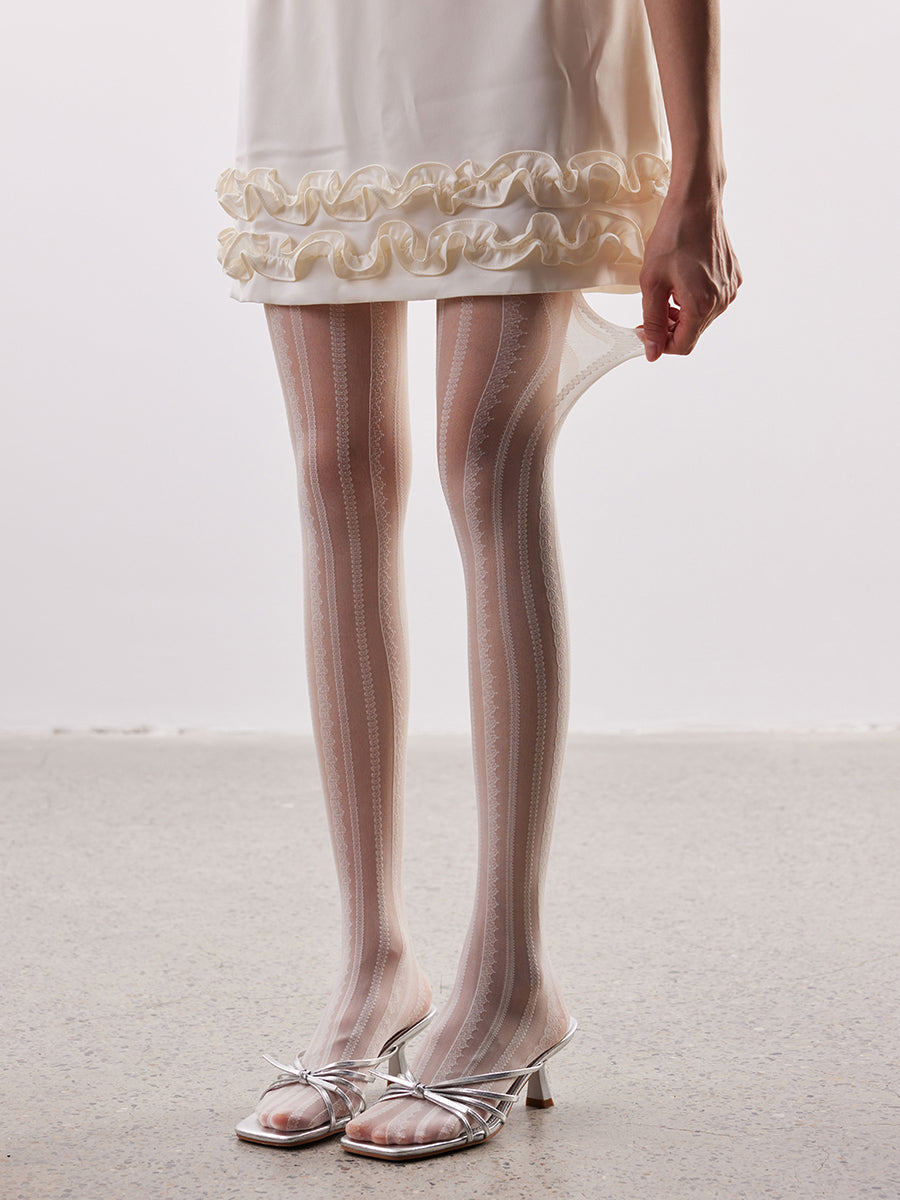 Sheer Jacquard Stripe Tights