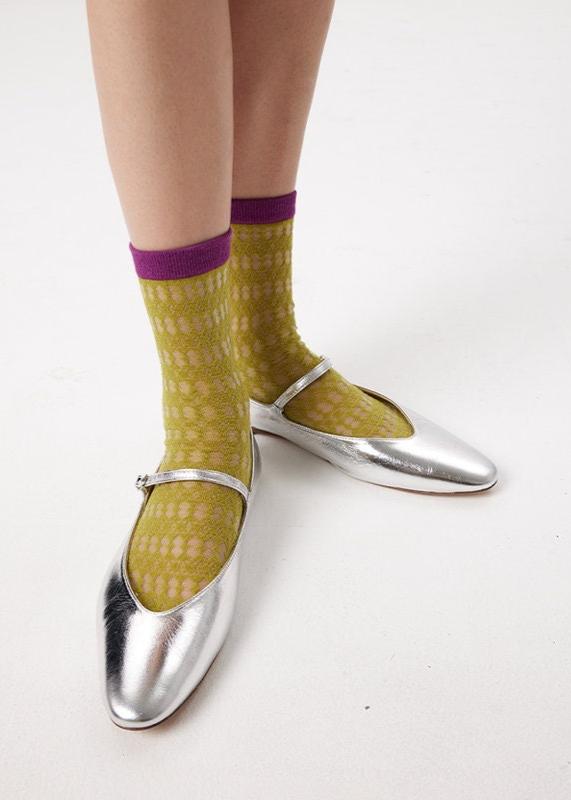 Pointelle Semi-Sheer Crew Socks