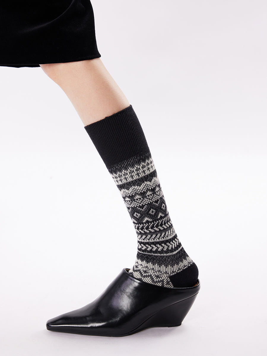 Nordic Pattern Knee High Socks
