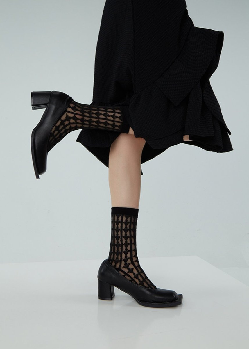 Pointelle Semi-Sheer Crew Socks - SH2431