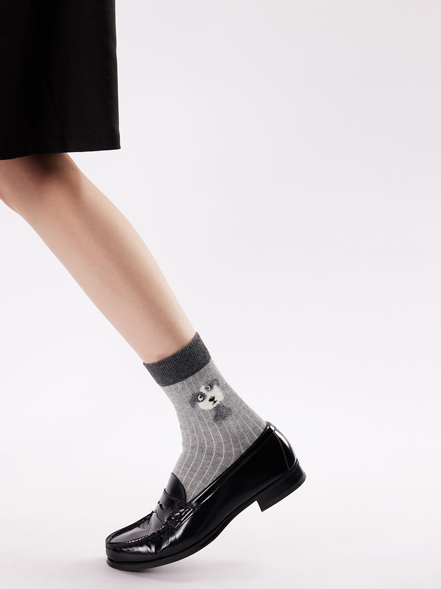 Animal Pattern Ribbed Crew Socks