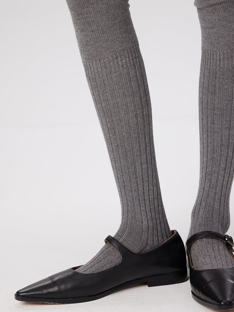 Solid Ribbed Thigh High Socks