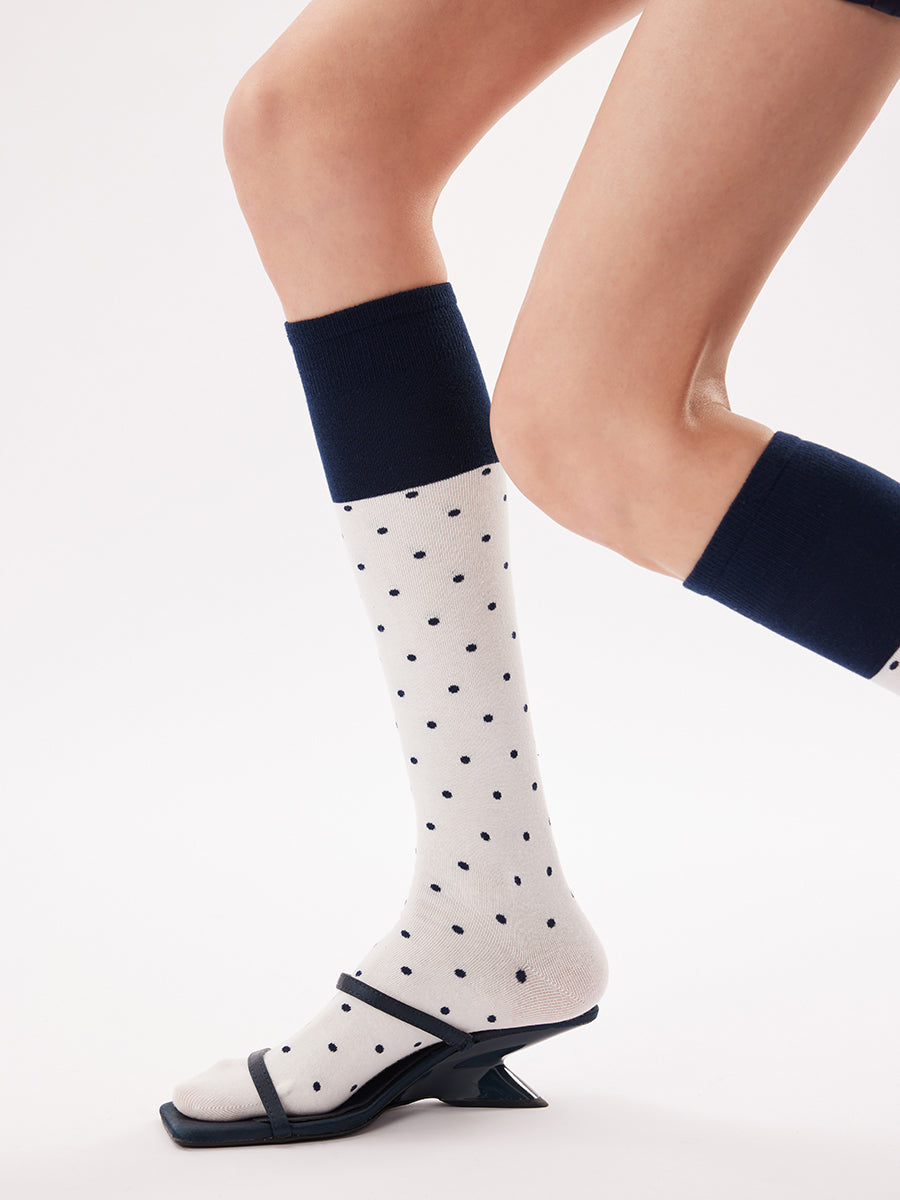 Polka Dot Colorblock Knee High Socks