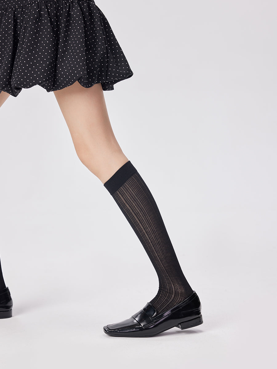 Pointelle Stripe Knee High Socks