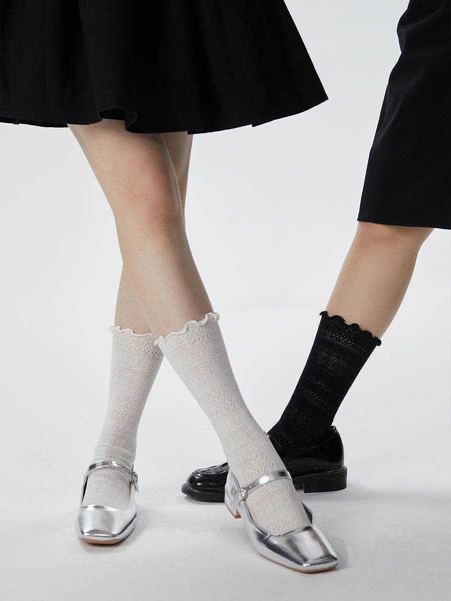 Pointelle Ruffle Crew Socks