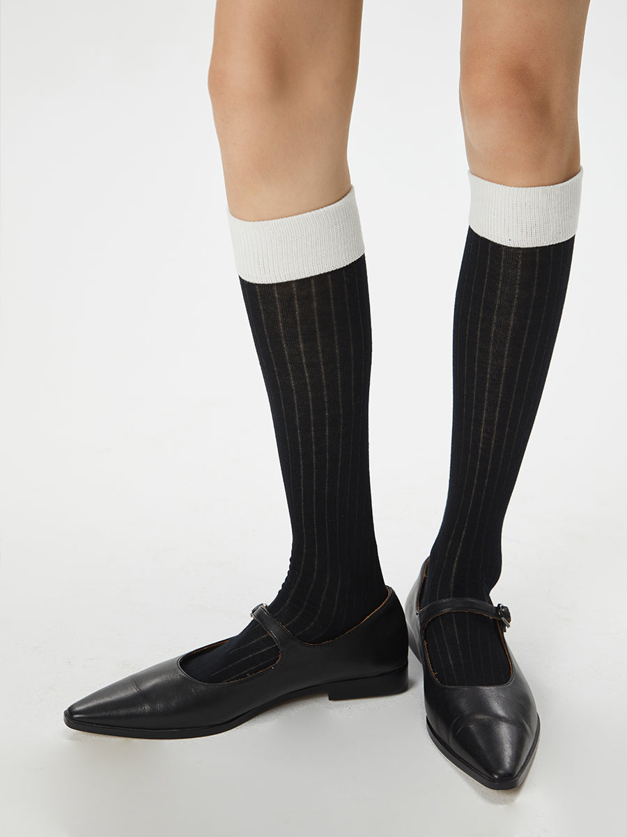 Colorblock Ribbed Knee High Socks