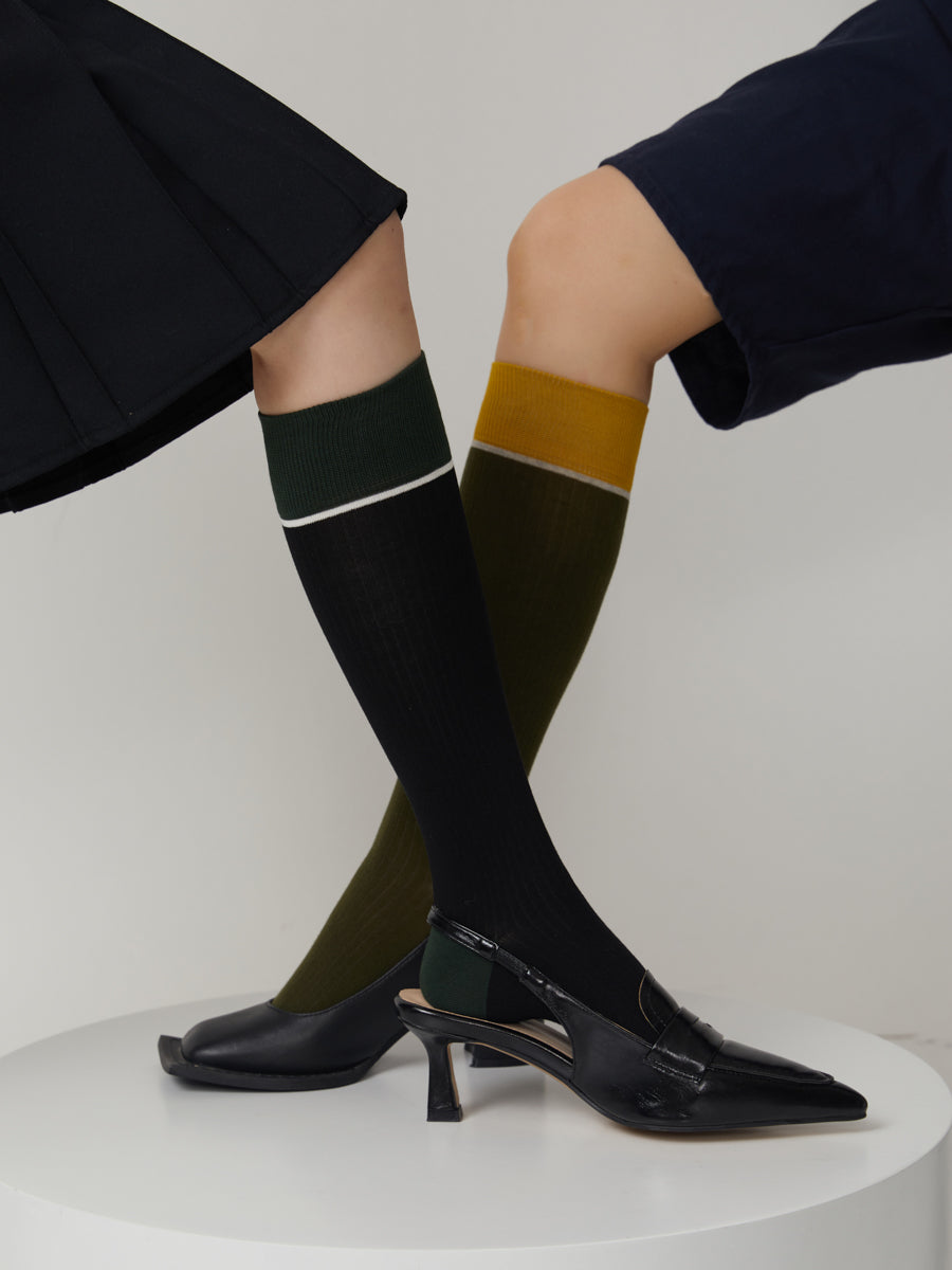 Colorblock Ribbed Knee High Socks