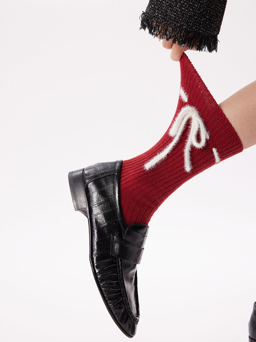 Bow Ribbed Crew Socks