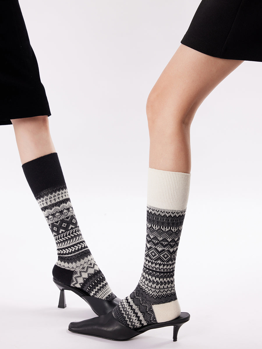 Nordic Pattern Knee High Socks