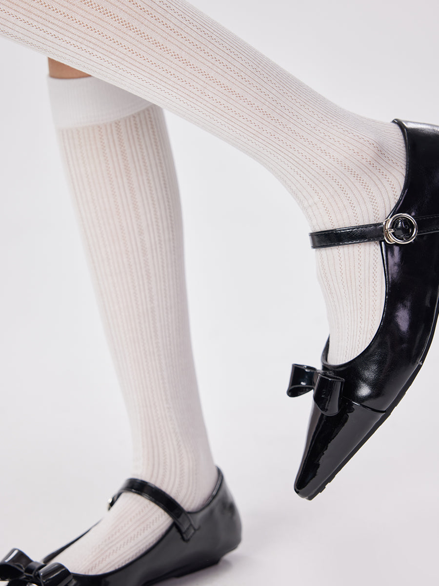 Pointelle Stripe Knee High Socks