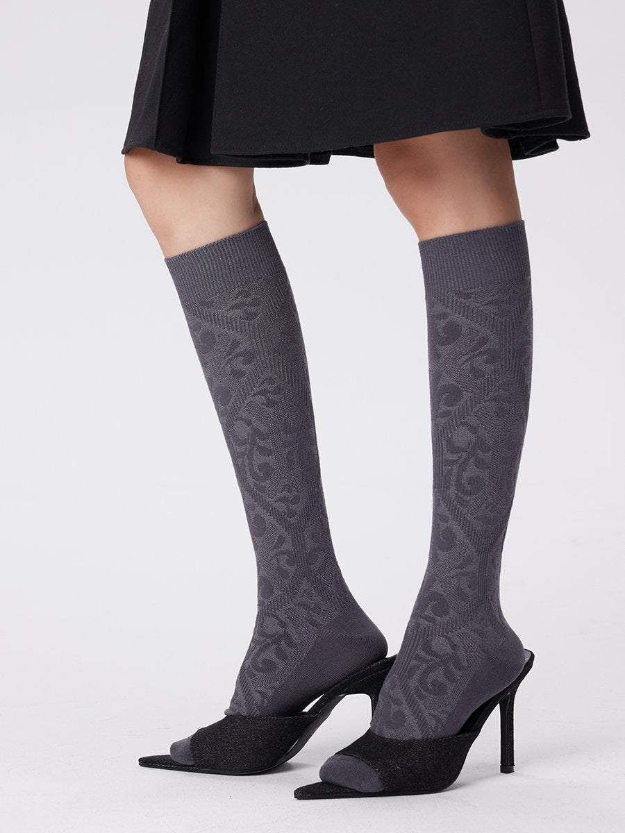 Baroque Pattern Knit Knee High Socks