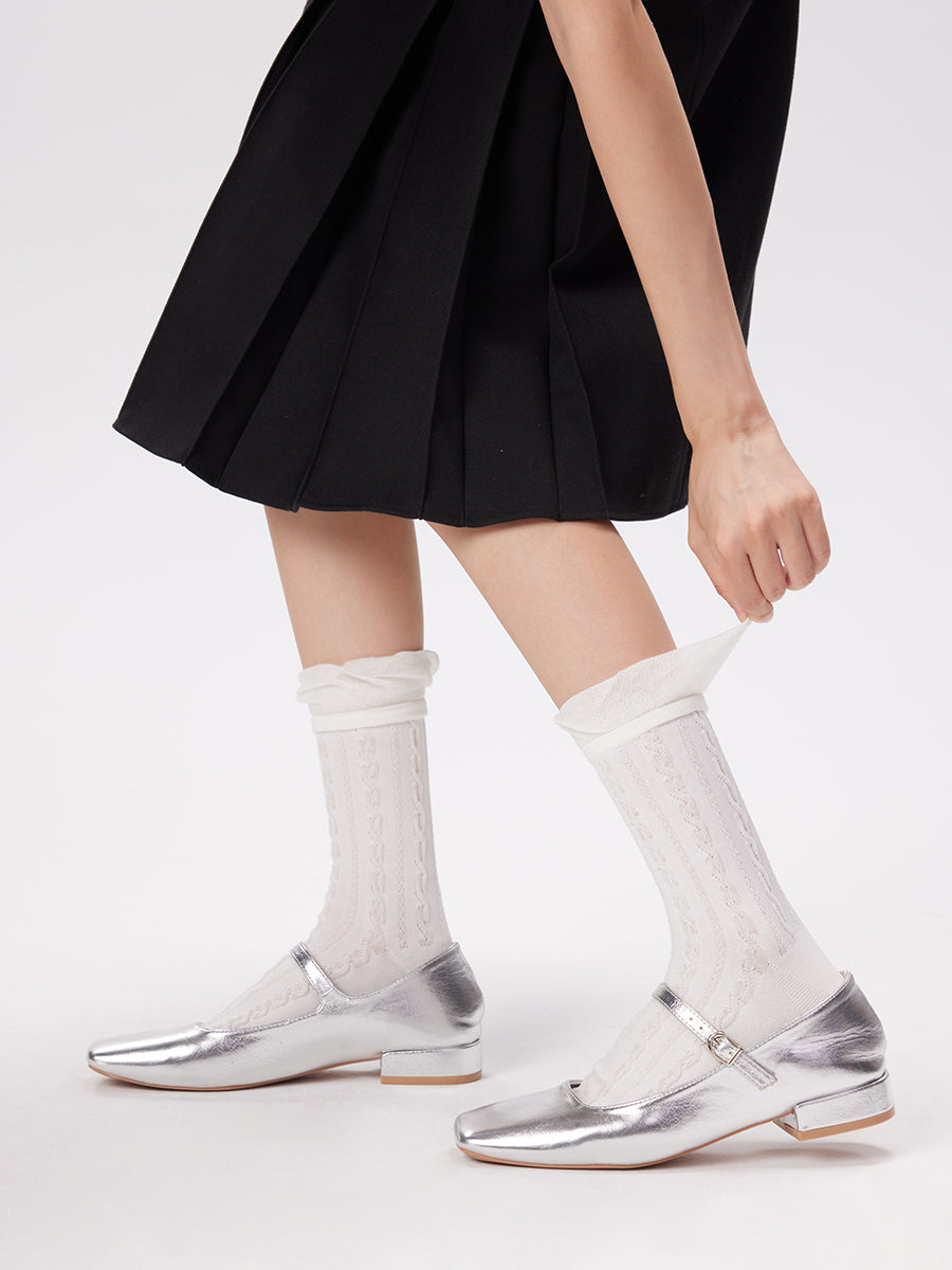 Ruffle Cable Knit Crew Socks