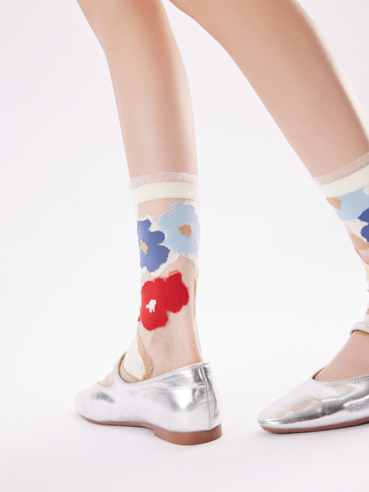 Floral/Polka Dot Sheer Crew Socks