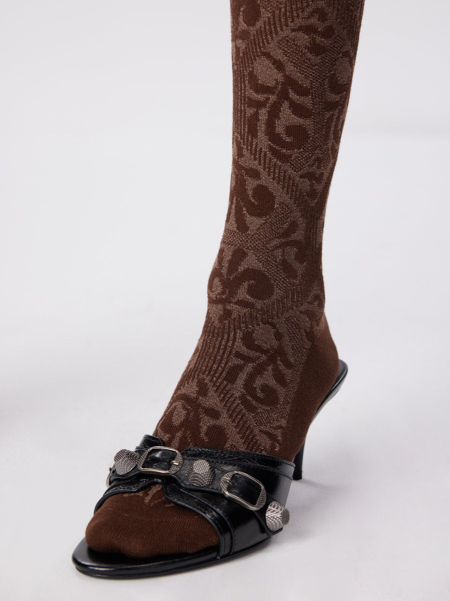 Baroque Pattern Knit Knee High Socks