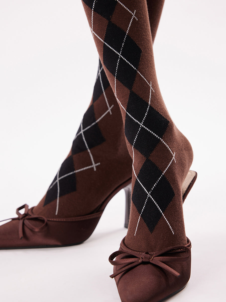 Argyle Pattern Knee High Socks