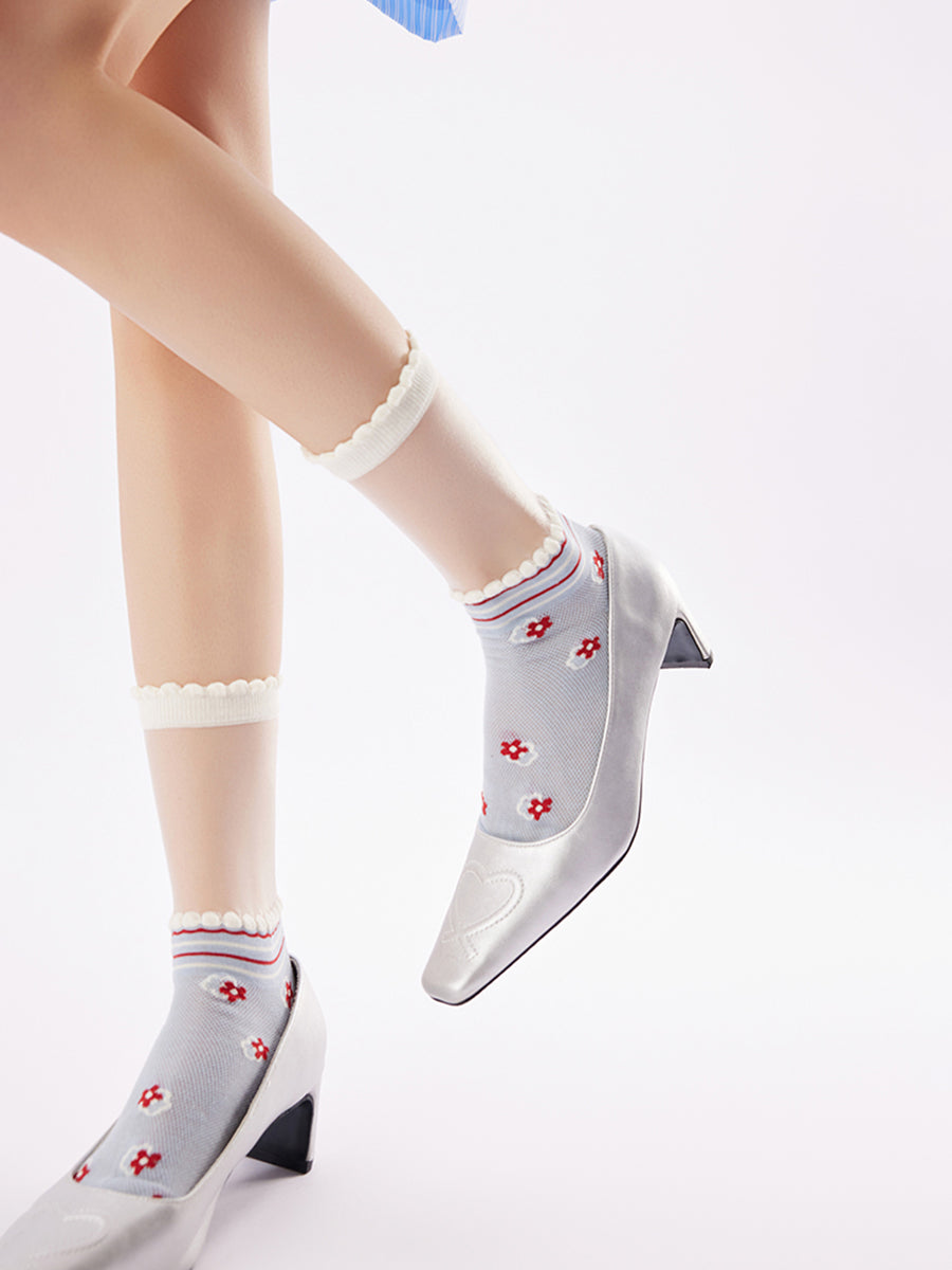 Floral/Polka Dot Sheer Crew Socks