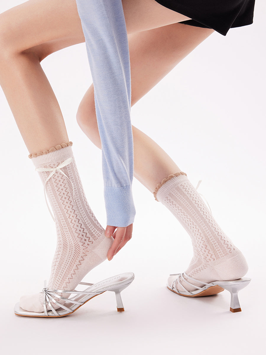 Pointelle Knit Crew Socks