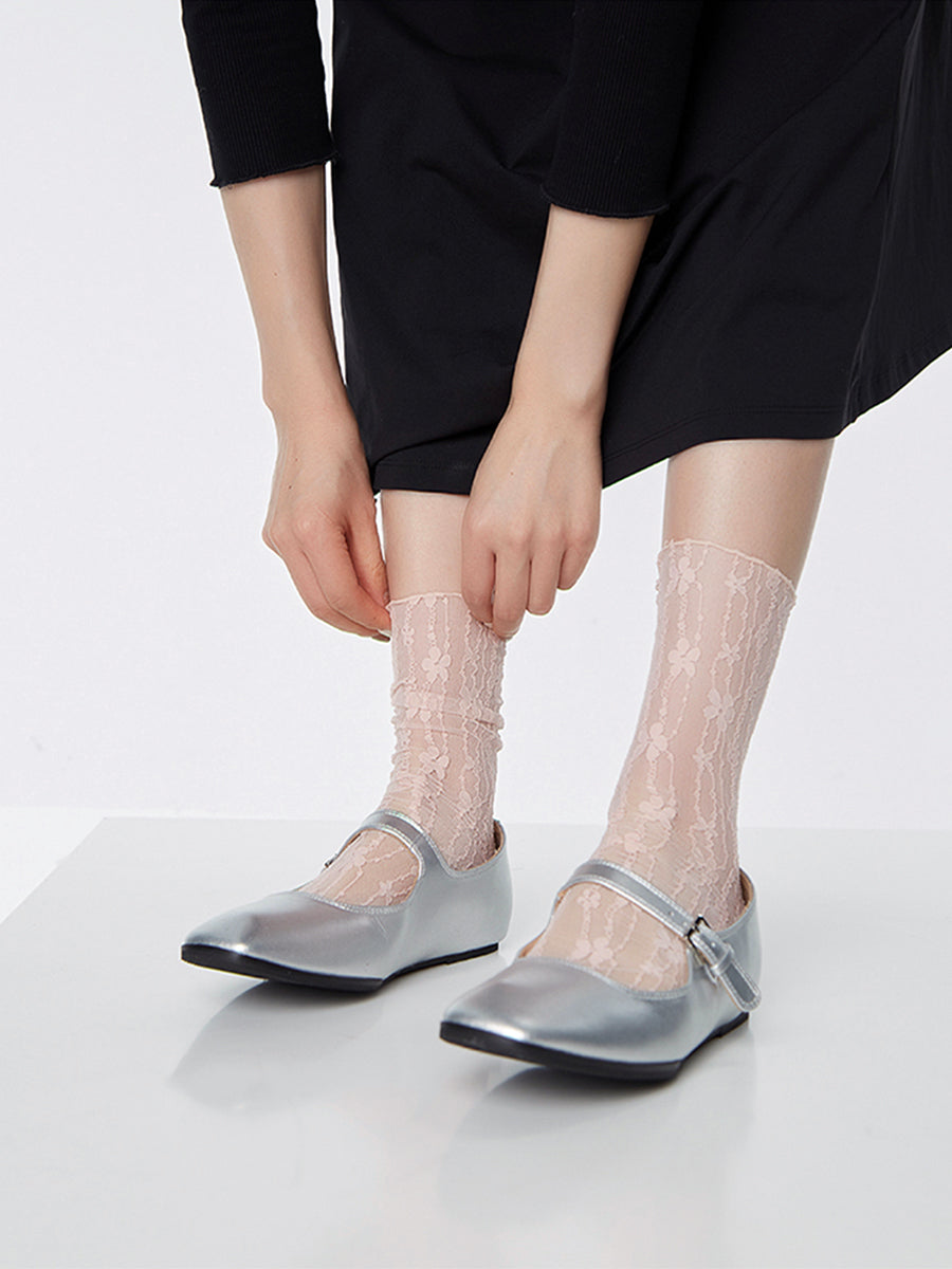 Floral Tulle Sheer Crew Socks