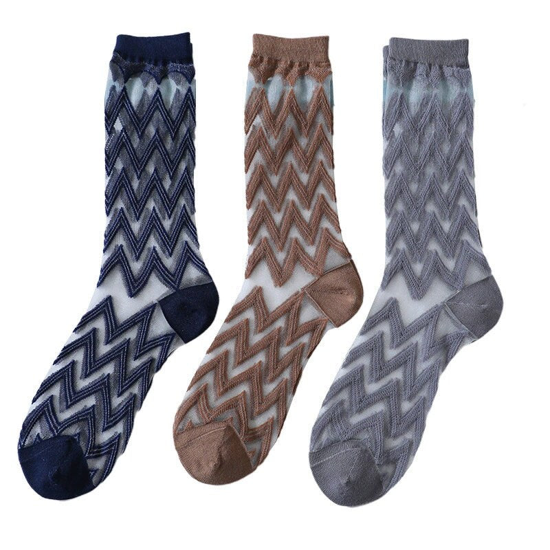 Zigzag Sheer Crew Socks - SH2442