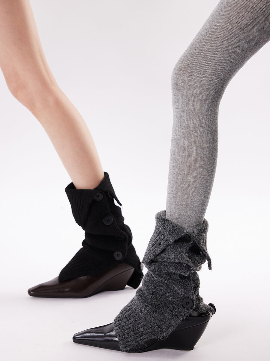 Buttoned Split-Cuff Knit Leg Warmers