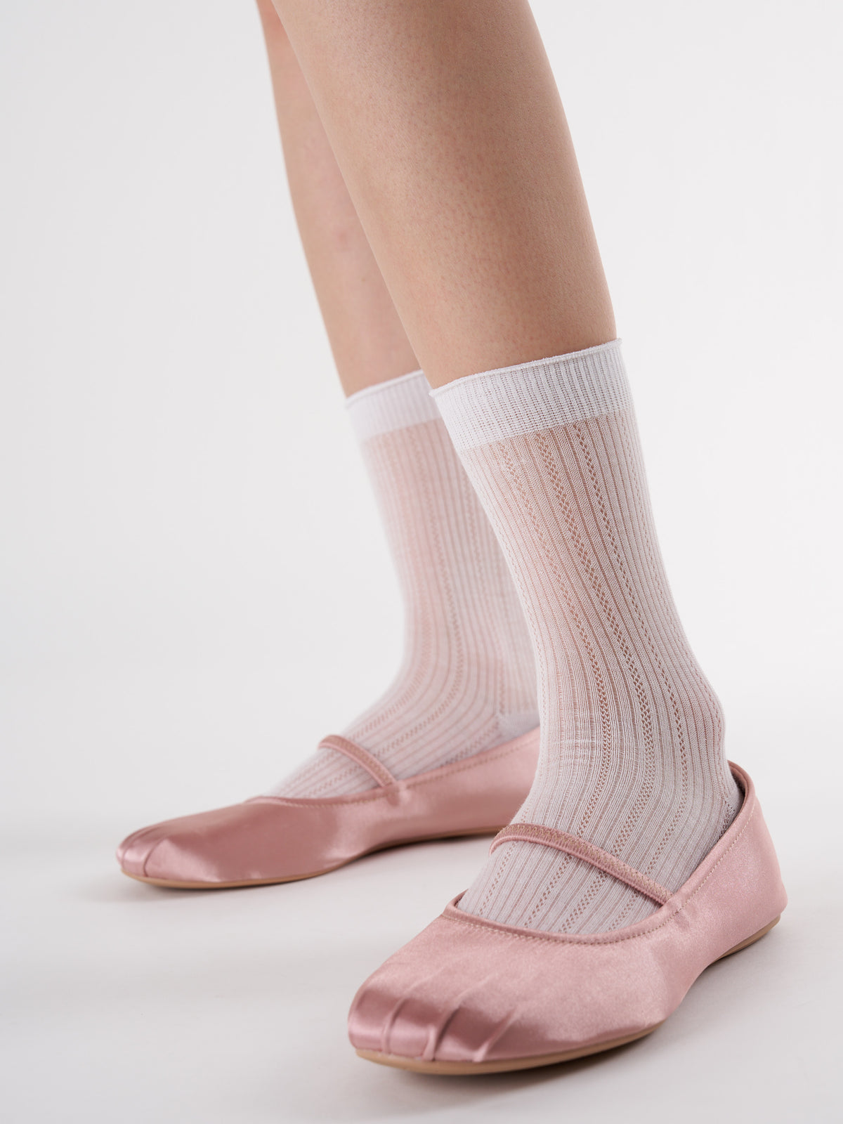 Semi-Sheer Ribbed Crew Socks
