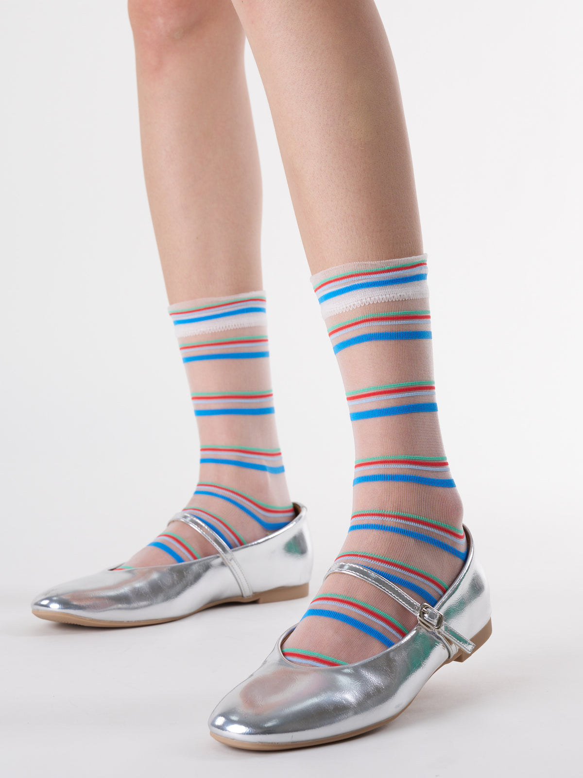 Multicolor Stripe Sheer Crew Socks