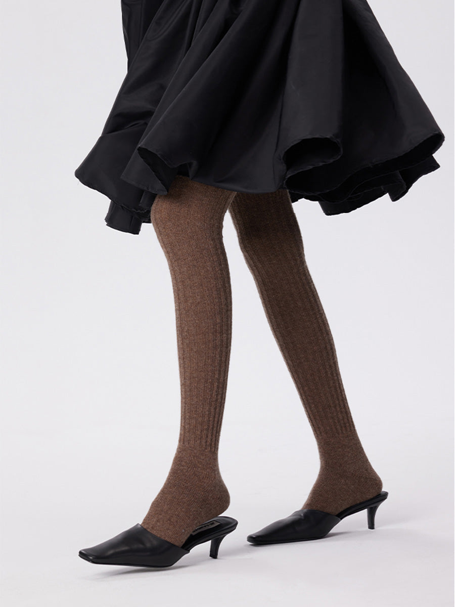 Wool Ribbed Knit Thigh High Socks