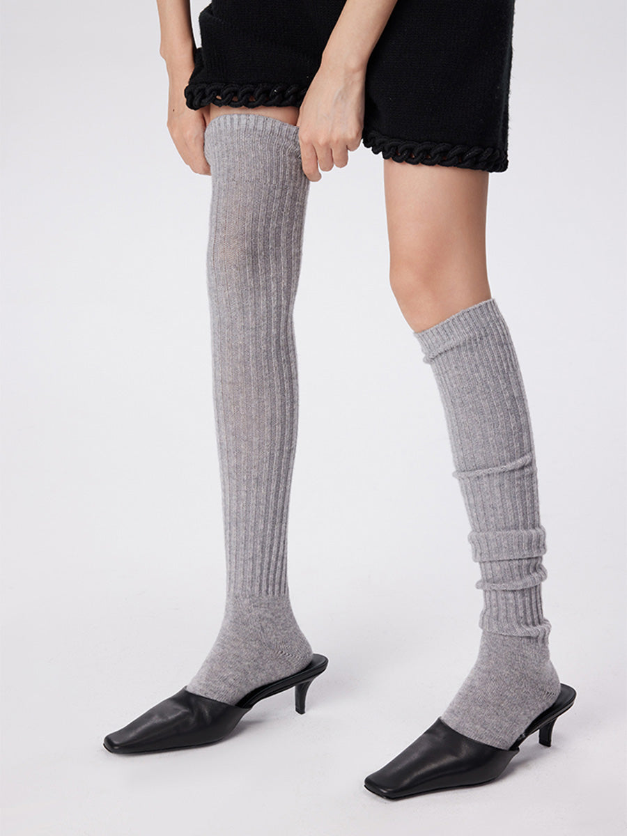 Wool Ribbed Knit Thigh High Socks
