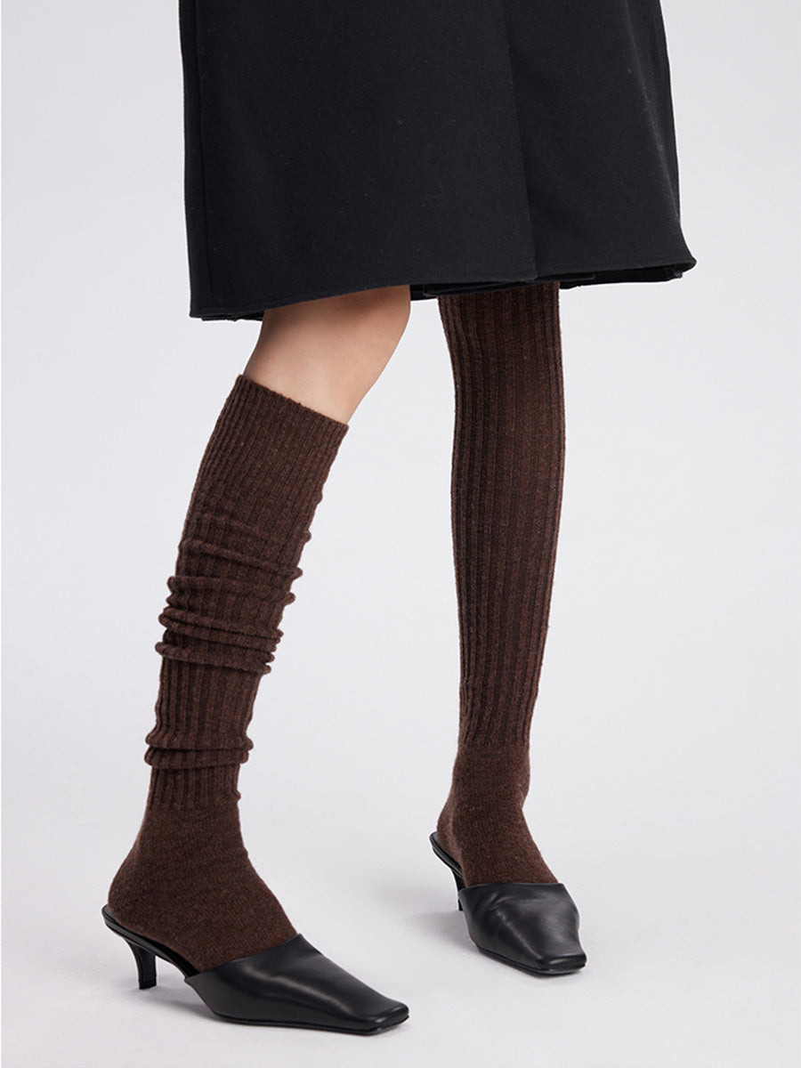 Wool Ribbed Knit Thigh High Socks