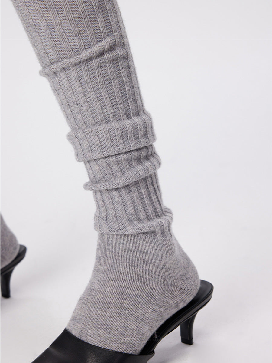 Wool Ribbed Knit Thigh High Socks