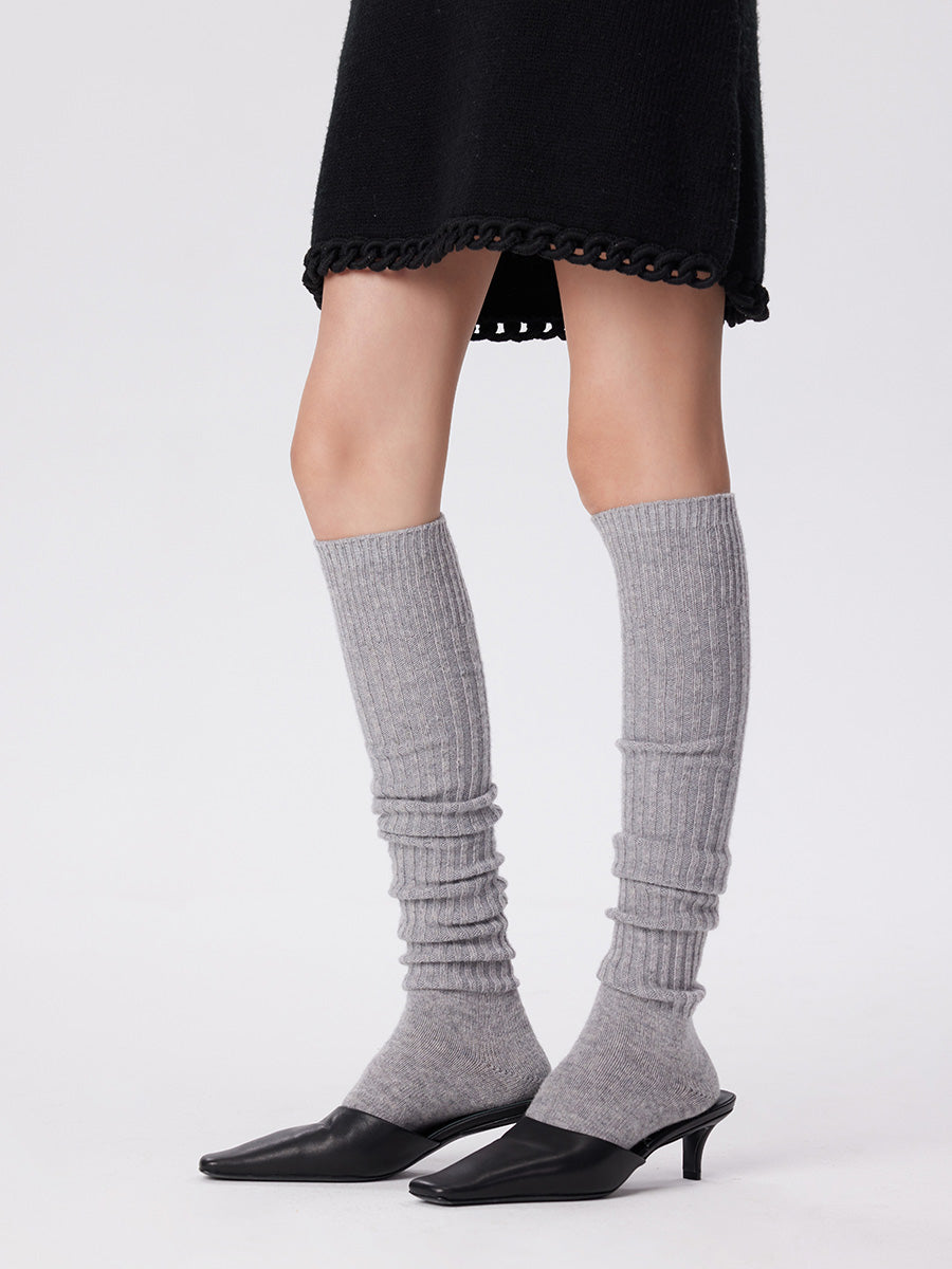 Wool Ribbed Knit Thigh High Socks