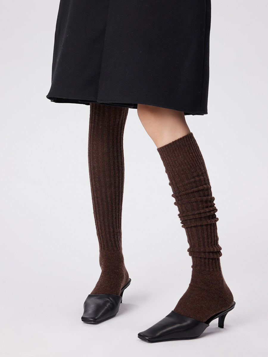 Wool Ribbed Knit Thigh High Socks