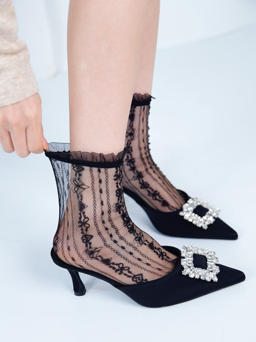 Heart Lace Ruffle Tulle Crew Socks