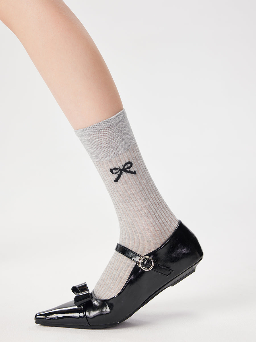 Bow Semi-Sheer Stripe Crew Socks For Women