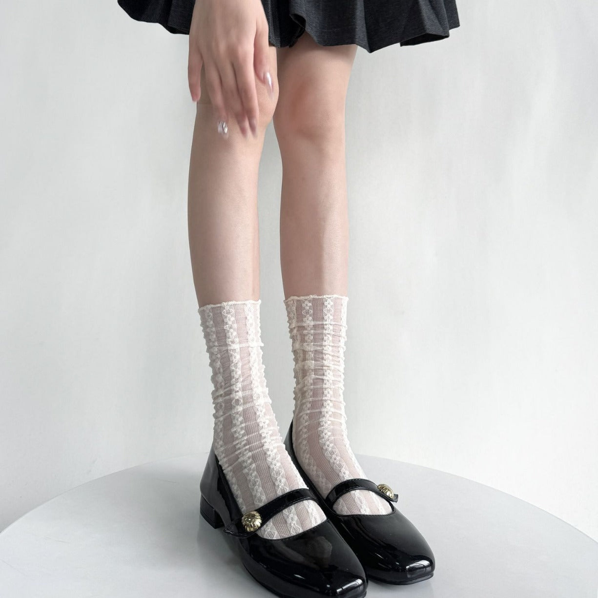 Stripe Semi-Sheer Tulle Crew Socks