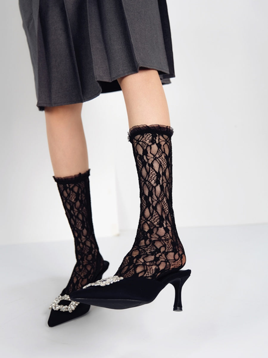 Floral Lace Mesh Crew Socks