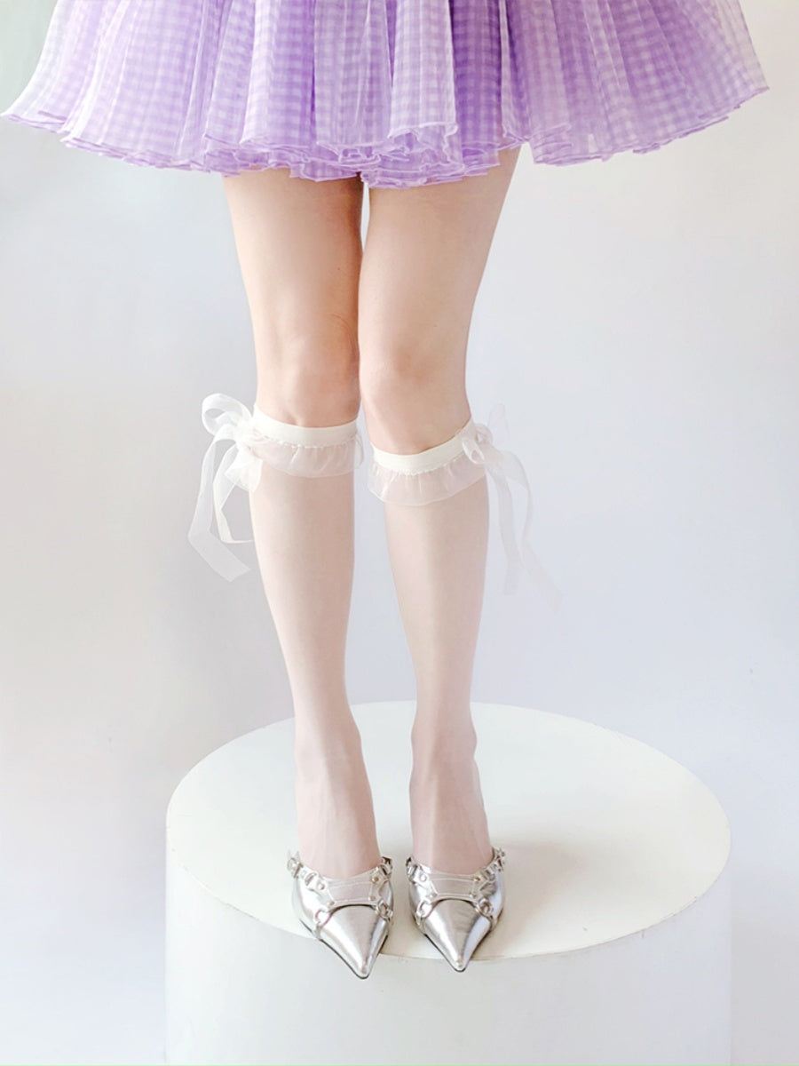 Ribbon Knee High Stockings For Women